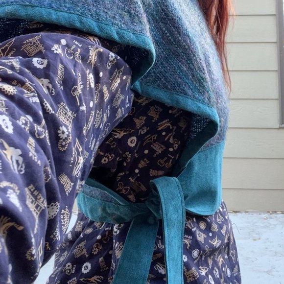 Handmade Handwoven "Stingray" Wrap Top - S/M/L - Blue/Turquoise + Leather - Picture 7 of 8